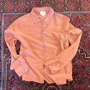 Sezane Roxanne Silk Blouse with Lace Details 40
